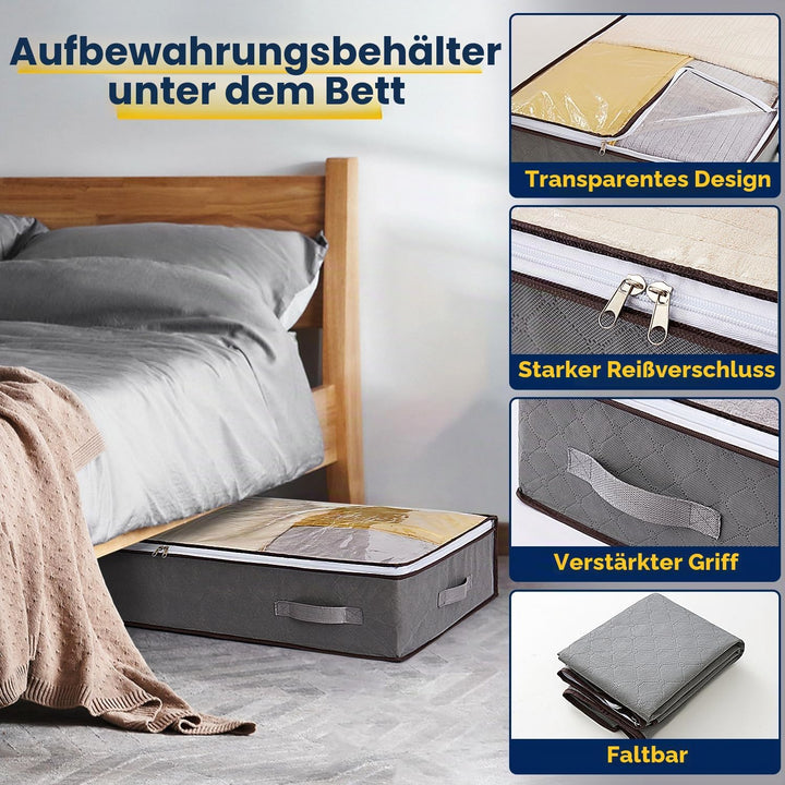 AIOR 6 Stück 60L Unterbettkommode mit Sichtfenster, Faltbare Unterbett-Aufbewahrungstasche Kleiderau