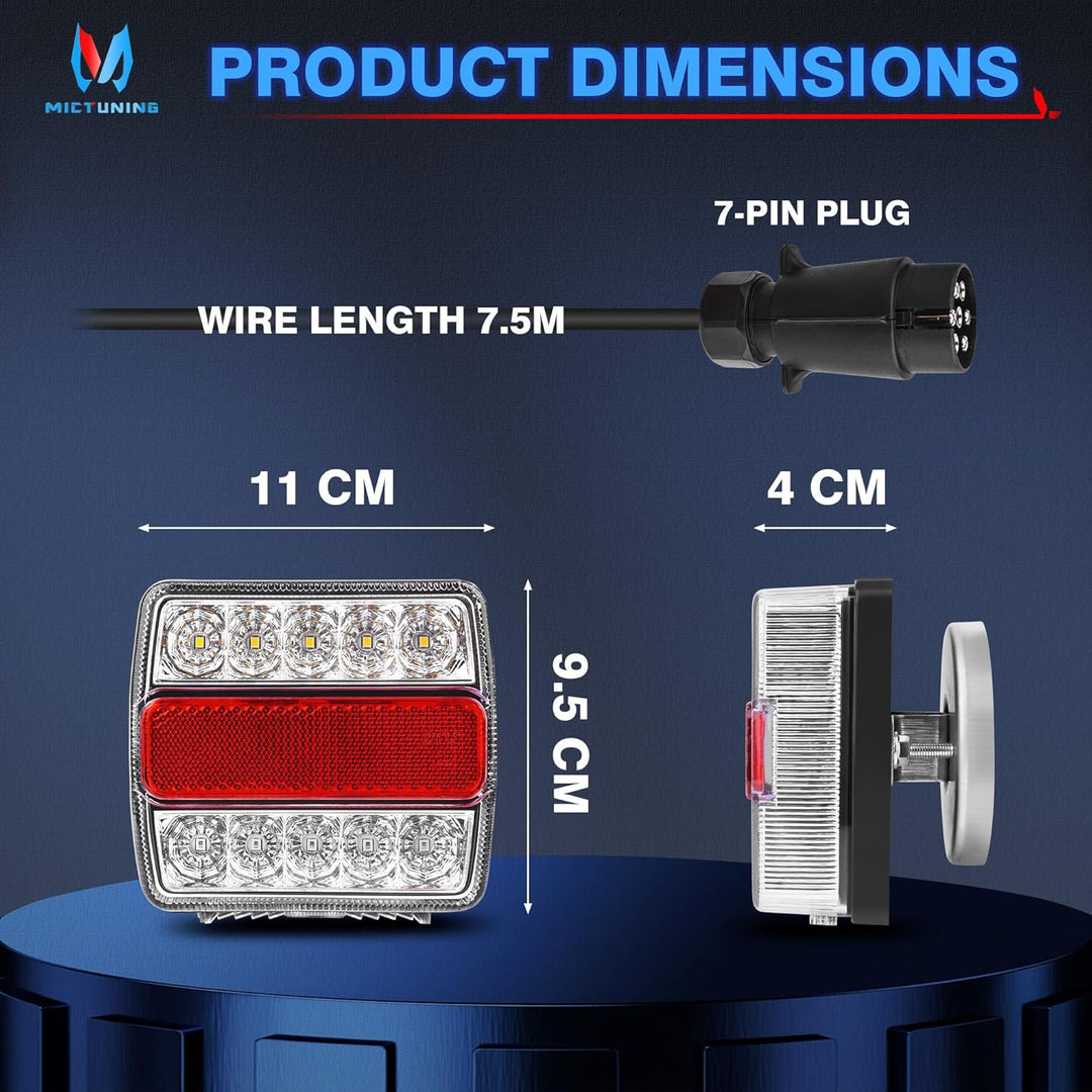MICTUNING 12V 2pcs Rückleuchten für Anhänger mit Magnet 7,5M Kabel und 7 Polig Stecker, Traktor Rück