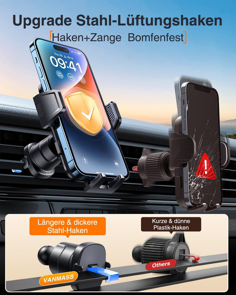 VANMASS Handyhalterung Auto Lüftung【2024 Stärkster Lüftungshaken】 Handy Halterung Auto Militär-Klass