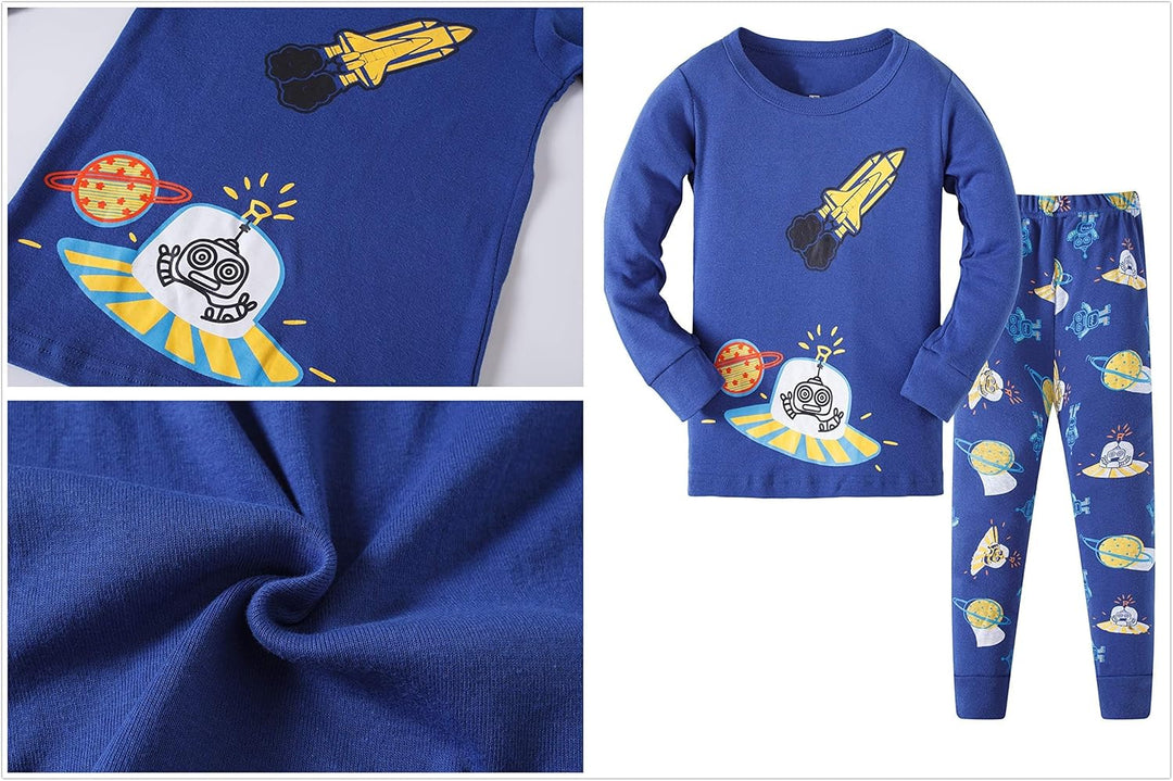 Jungen Pyjama Langarm 4-teilig Kleine Kinder Nachtwäsche Schlafanzug Set 2-14 Jahre, 4 Stück Bl