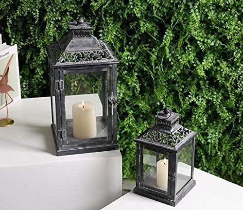 JHY DESIGN Deko Metall Hängend Laternen, Windlicht Set mit 2 Kerzen Laterne Kerzenständer Gartenlate