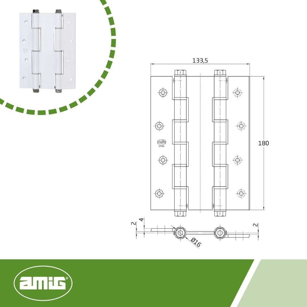 Amig 6589 Doppelscharnier 3035 180 x 1335 x 4 mm, Eisen, Weiss, Weiss