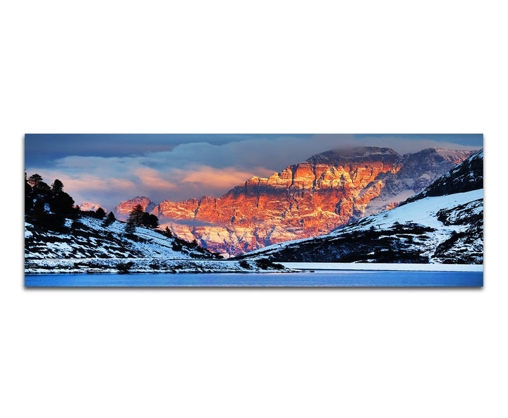 Paul Sinus Art Panoramabild auf Leinwand und Keilrahmen 150x50cm Italien Dolomiten Berge Schnee Aben