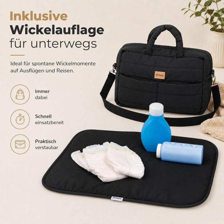 Fillikid Wickeltasche Toulouse Exklusiv | Inkl. Wickelauflage | Grosse Windeltasche mit Schultergurt