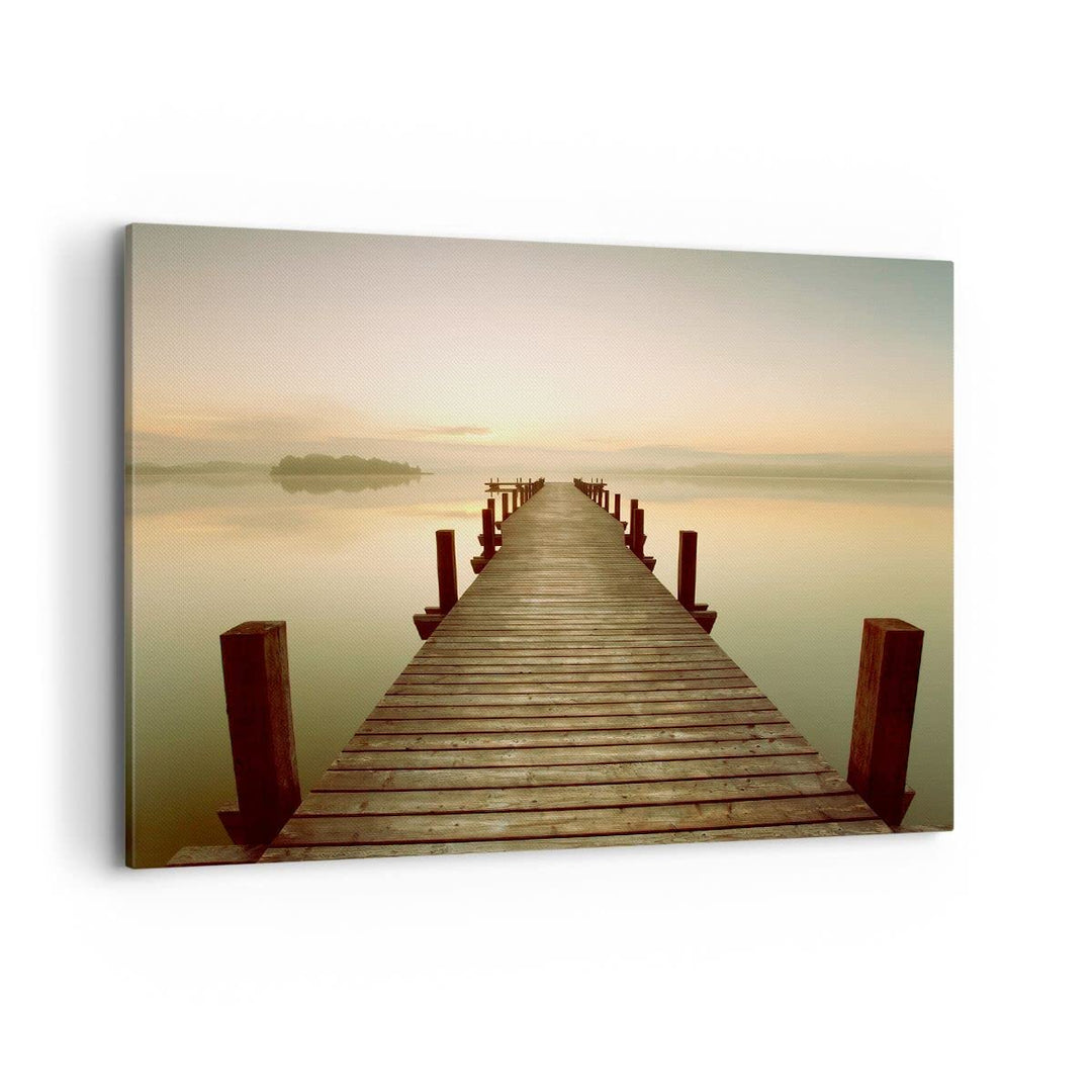 ARTTOR Bilder auf Leinwand 100x70cm Leinwandbild mit Rahmen Brücke See Gross Wanddeko Bild Schlafzim