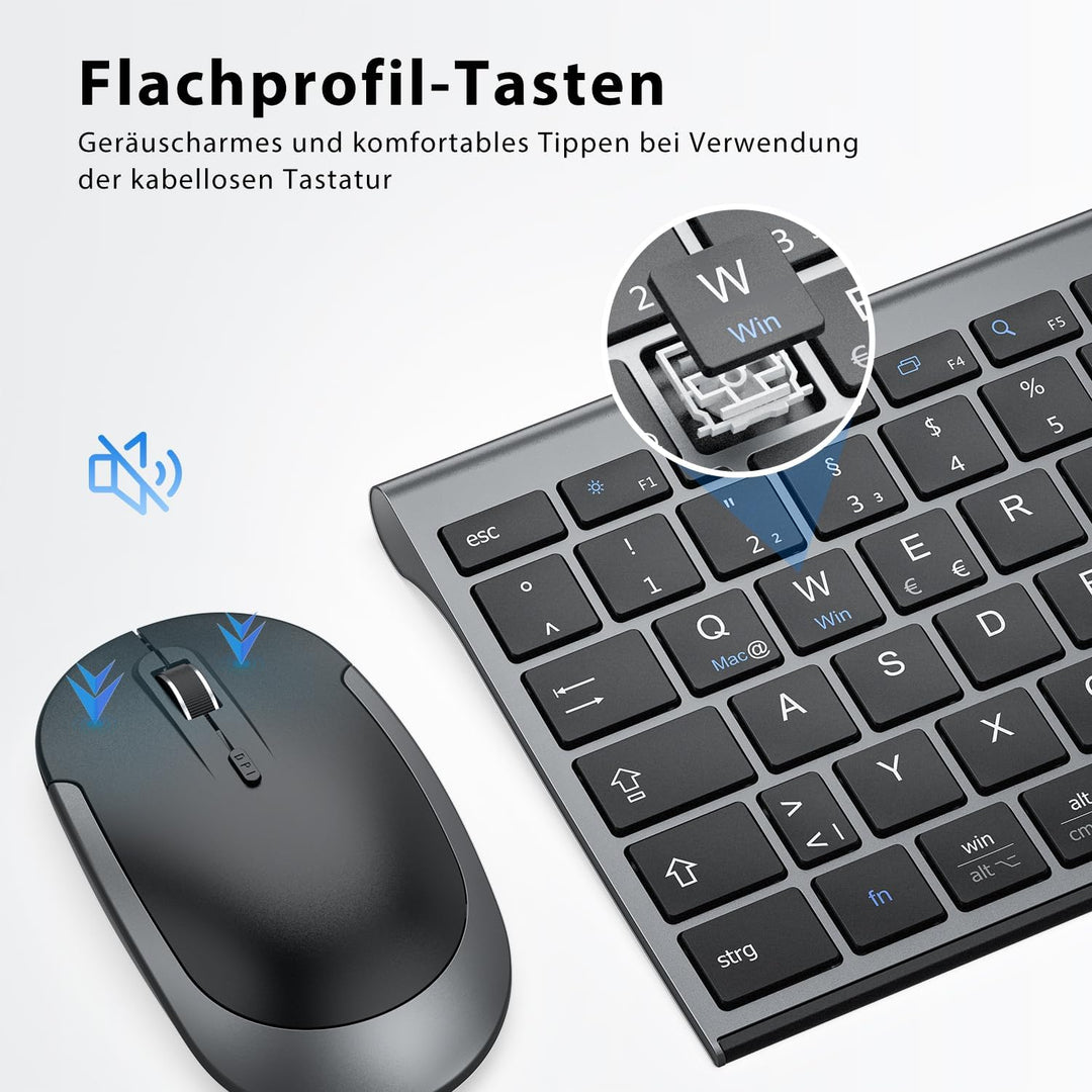 iClever 2.4G kabellose Tastatur und Maus Set, USB-C wiederaufladbar, Originalgrösse, schlanke, dünne