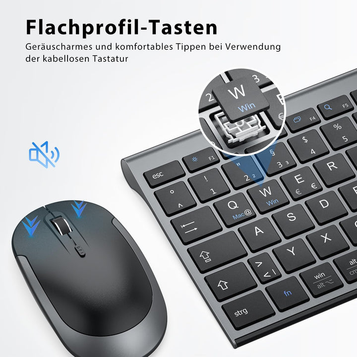 iClever 2.4G kabellose Tastatur und Maus Set, USB-C wiederaufladbar, Originalgrösse, schlanke, dünne