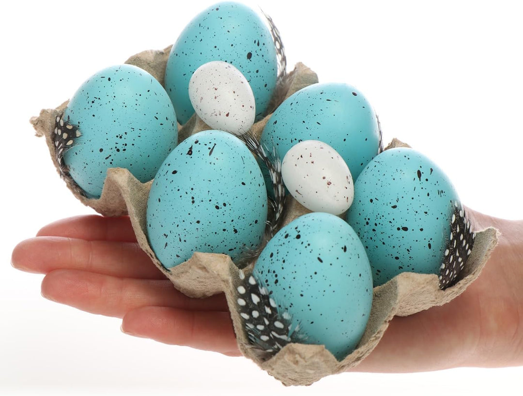 COM-FOUR® 24x Ostereier als Osterdekoration im Eierkarton - Deko-Ostereier mit natürlich wirkender M