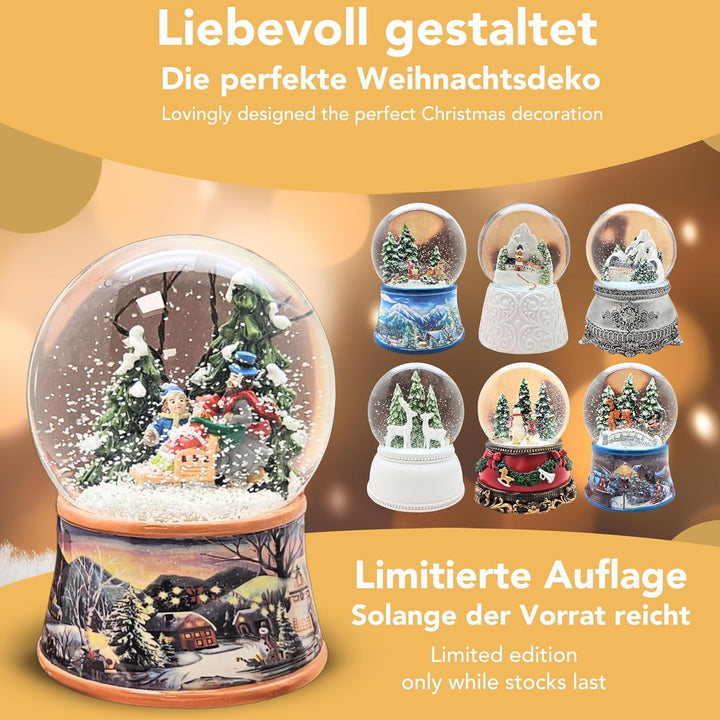 Schneekugel Weihnachten mit Musik | Winterspaziergang mit Familie und Schlitten | Sockel Winterlands