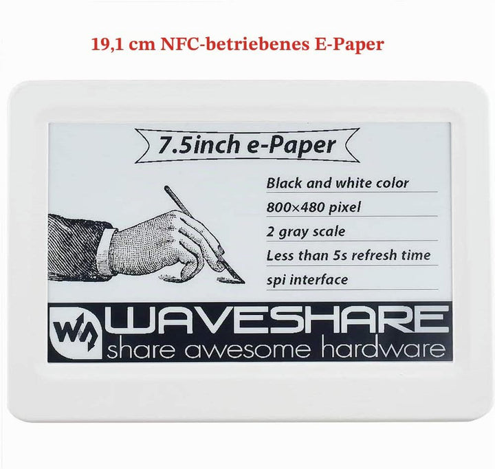 IBest 7.5inch Passive NFC-Powered e-Paper Black/White e-Ink Display, No Battery Required, Wireless P