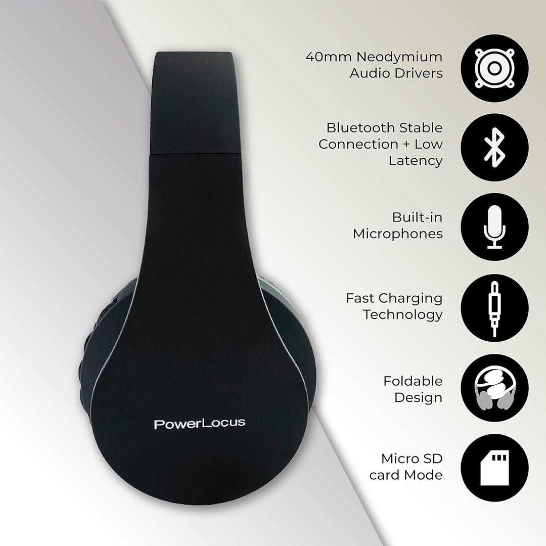 PowerLocus Bluetooth Kopfhörer Over Ear, Kabellose Kopfhörer, HiFi Stereo, Faltbare Kopfhörer mit Mi