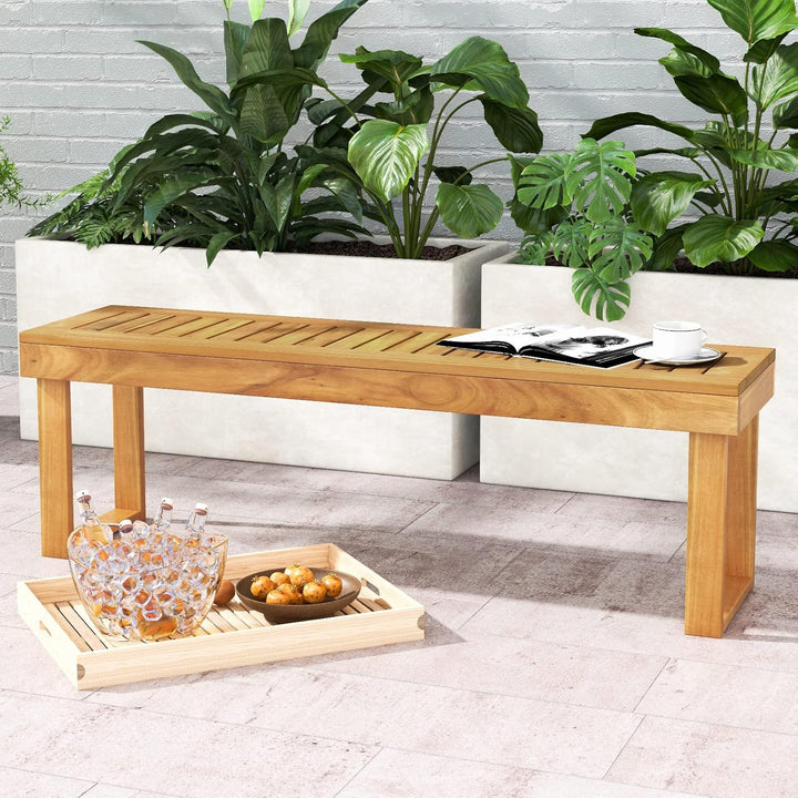 GIANTEX Gartenbank 3 Sitzer, 132 × 34 × 43,5 cm Sitzbank Massivholz, Parkbank Garten Holzbank bis 36