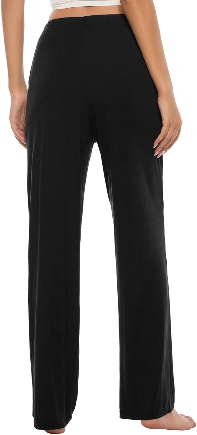 JINSHI Damen Schlafanzughose Lang Pyjamahose Weich Modal Nachtwäsche Freizeithose M Weinrot+ Schwarz
