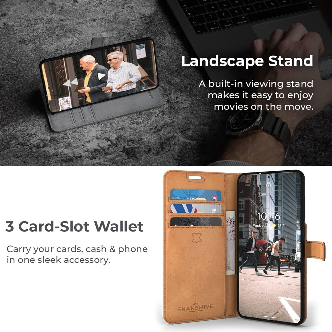 Snakehive Galaxy S21 FE 5G Hülle Leder | Stylische Handyhülle mit Kartenhalter & Standfuss | Handyhü