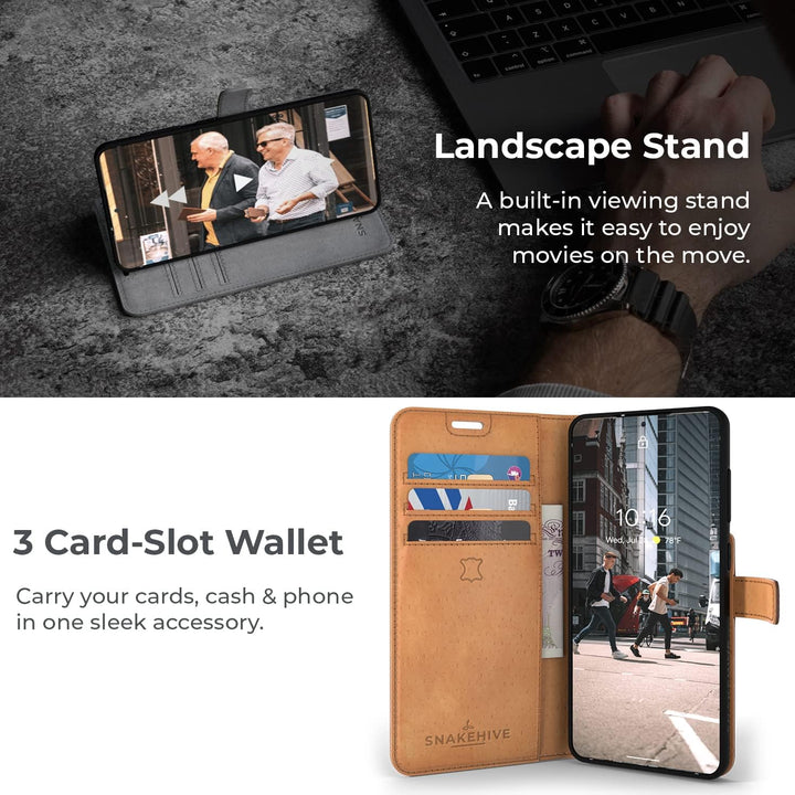 Snakehive Galaxy S21 FE 5G Hülle Leder | Stylische Handyhülle mit Kartenhalter & Standfuss | Handyhü