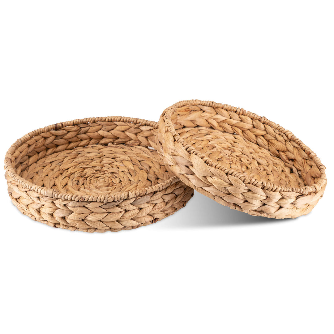 Decorasian Tablett rund geflochten aus Seegras - Wasserhyazinthe - Set 32cm + 28cm Durchmesser - Obs