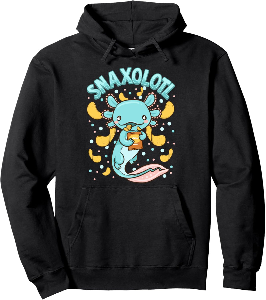 Cute & Funny Snaxolotl Adorable Snacking Axolotl Pullover Hoodie