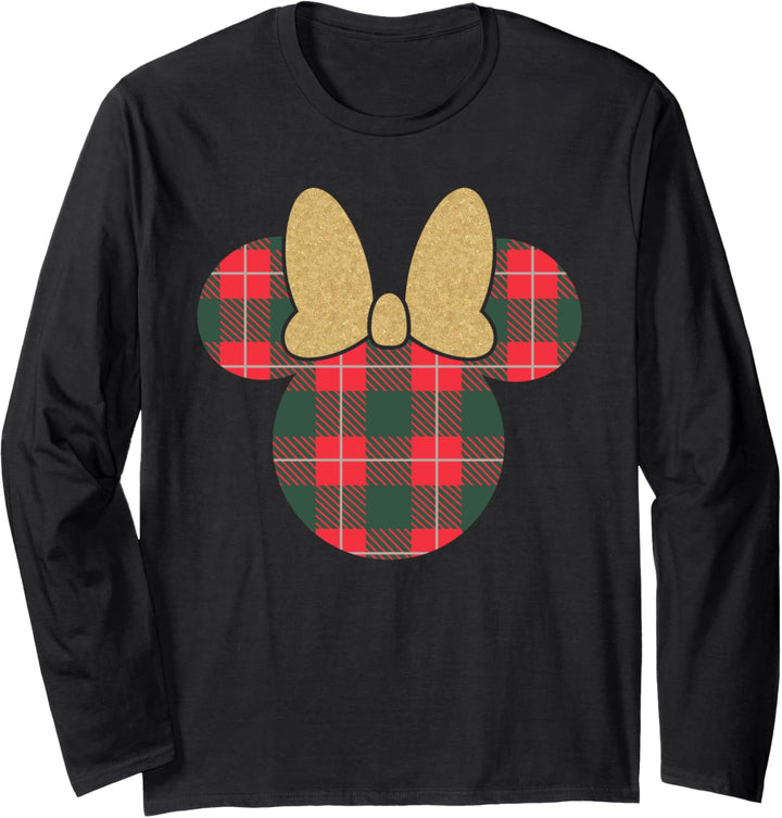 Disney Minnie Mouse Icon Holiday Plaid & Gold Bow Langarmshirt