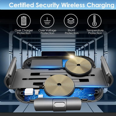 Qoosea Kabelloser Kfz-Ladegerät Halter, Doppelspule 15W Smart Qi Wireless Charger Starke Saugleistun