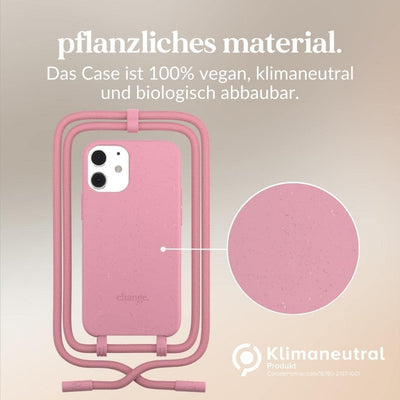 Woodcessories - Nachhaltige Handykette abnehmbar kompatibel mit iPhone 12 Mini Hülle mit Band pink -