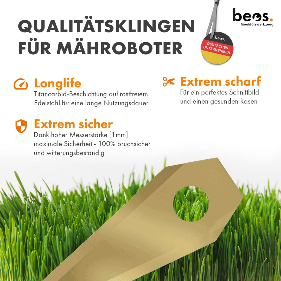 BEOS® 30 x Premium Titan Ersatzmesser für Bosch Indego + Schrauben mit Sicherung- Ersatzklingen für