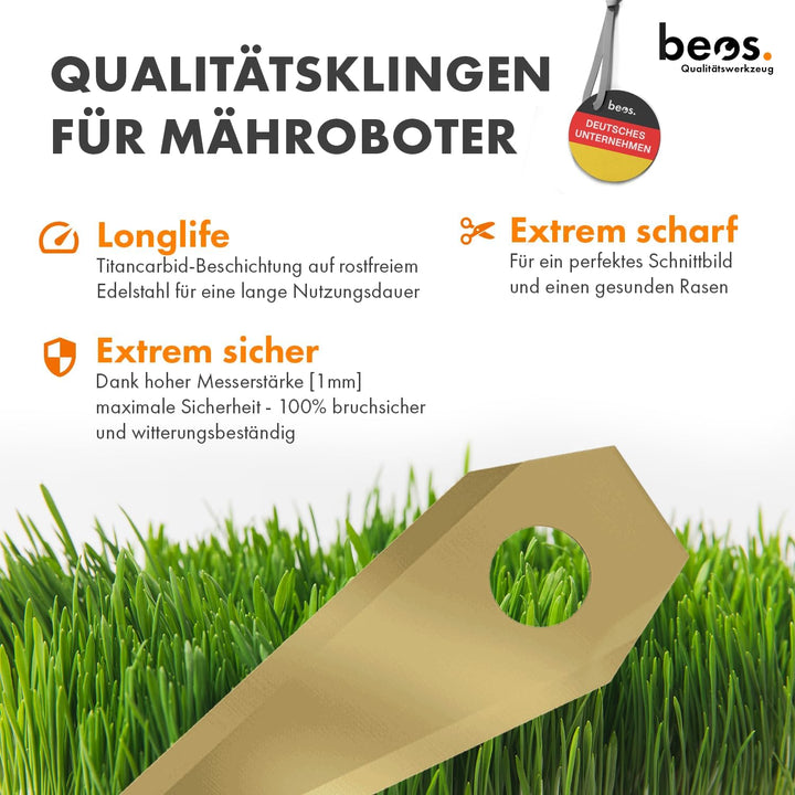 BEOS® 30 x Premium Titan Ersatzmesser für Bosch Indego + Schrauben mit Sicherung- Ersatzklingen für