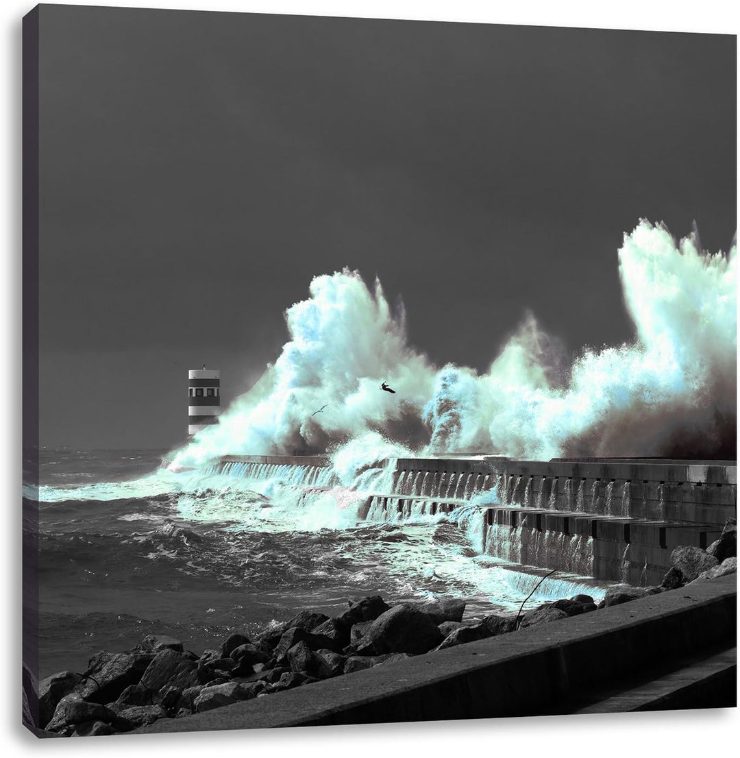 Pixxprint unruhiges Meer und hohe Wellen als Leinwandbild/Grösse: 70x70 cm/Wandbild/Kunstdruck/ferti