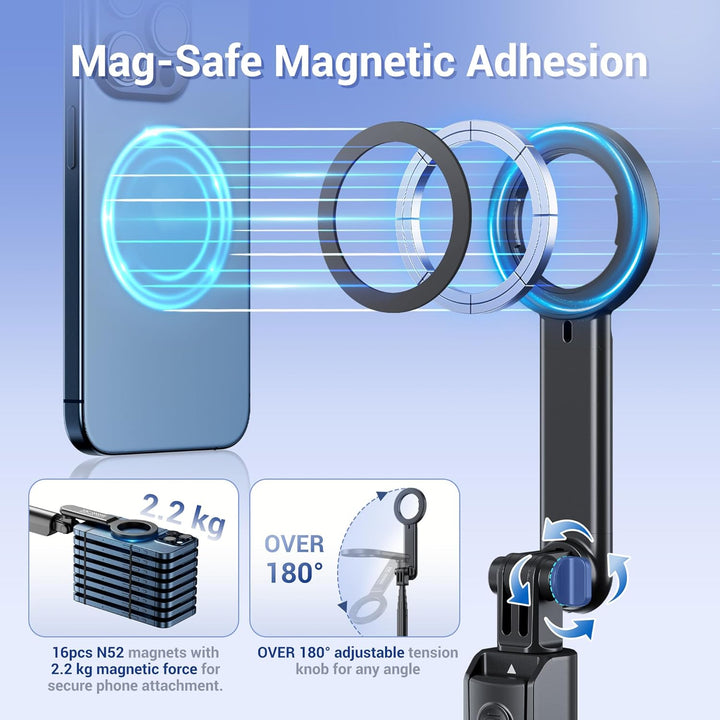 JJC Magnet Selfie Stick Stativ, 101,6 cm ausziehbares Handy Stativ mit Bluetooth Fernbedienung für i