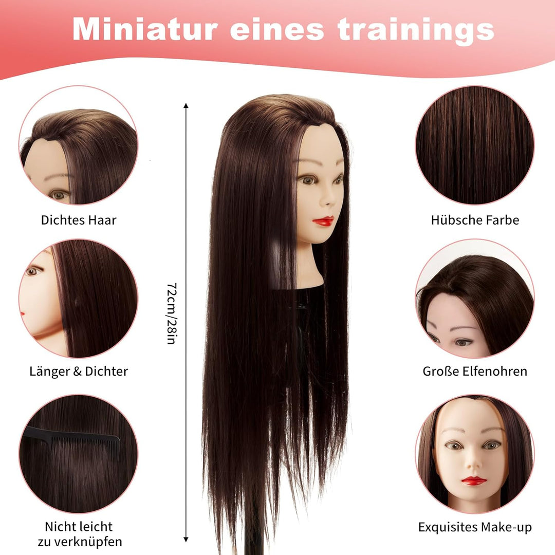 Frisierkopf Trainingsköpfe Übungskopf Friseur 28" Synthetik Haar Trainingskopf Frisurenkopf Puppenko