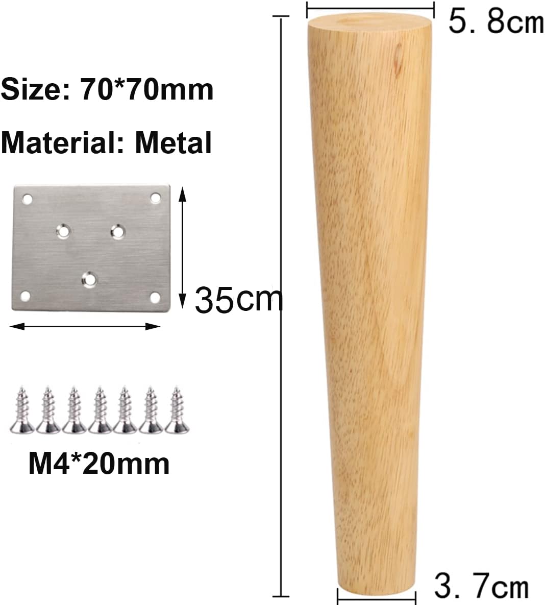 Qrity Holz Tischbeine, 4 Stück Holzfüsse Möbelfüsse Sofafüsse mit Montageplatten & Schrauben für Sch