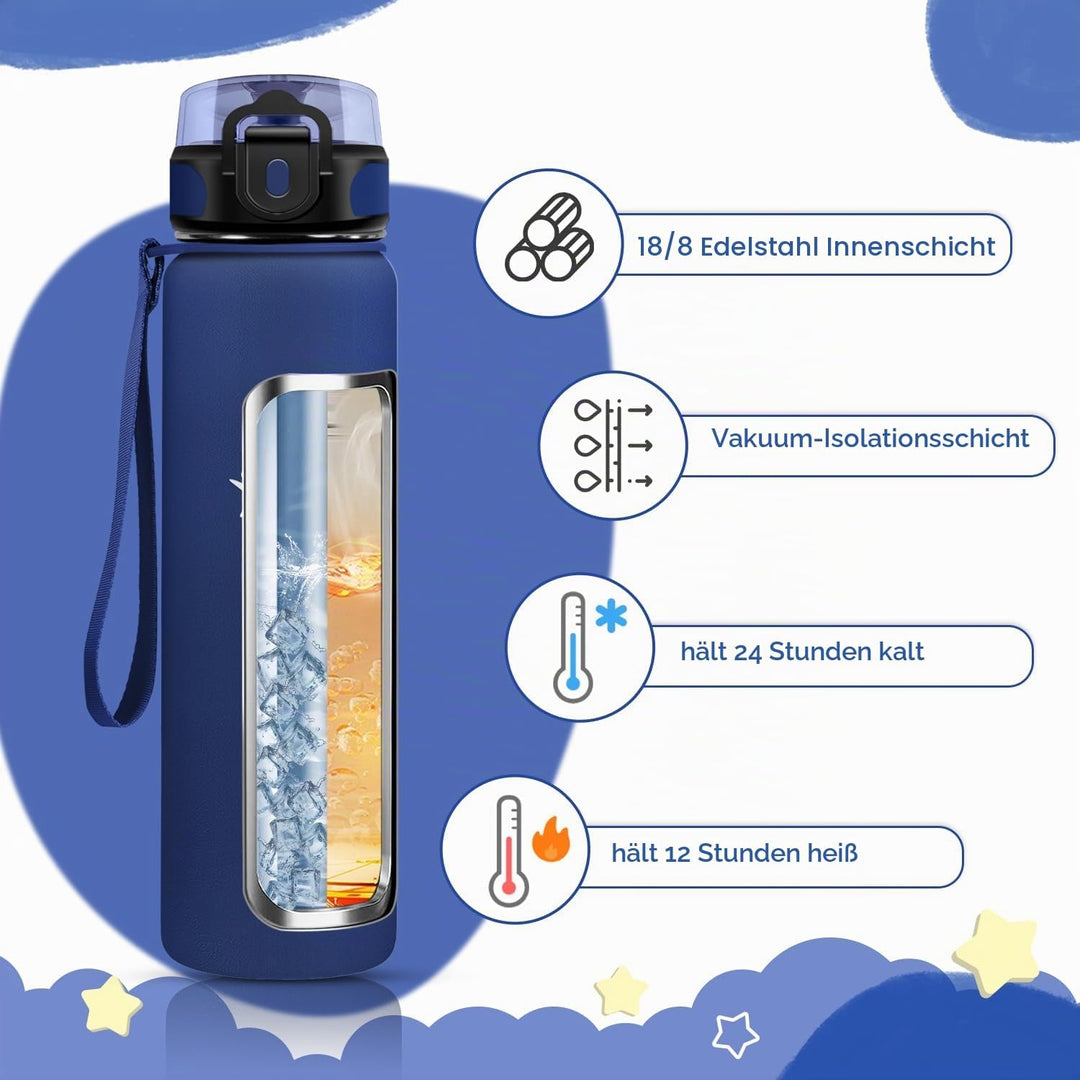 KollyKolla Thermosflasche 500ml, BPA-Frei Isolierflasche, Auslaufsicher Thermoskanne, Doppelwandisol