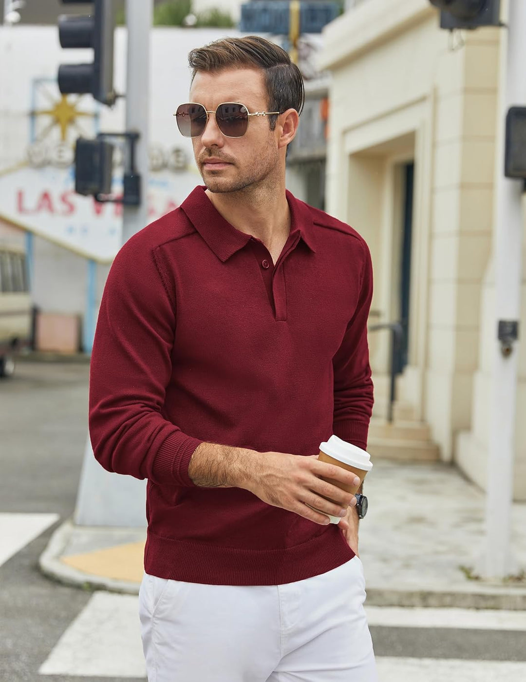 COOFANDY Herren Pullover Mit Polokragen Strick Polo Pullover Langarmshirt Strickpullover Regular Fit