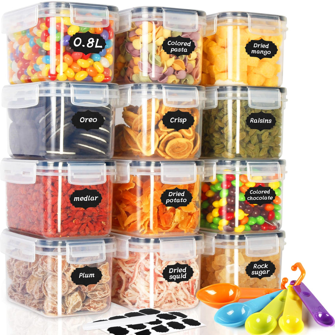 Cinnani 0.8L Vorratsdosen Set, Satz mit 12 Vorratsdosen mit Deckel Luftdicht, Müsli Schüttdose &amp; Fri