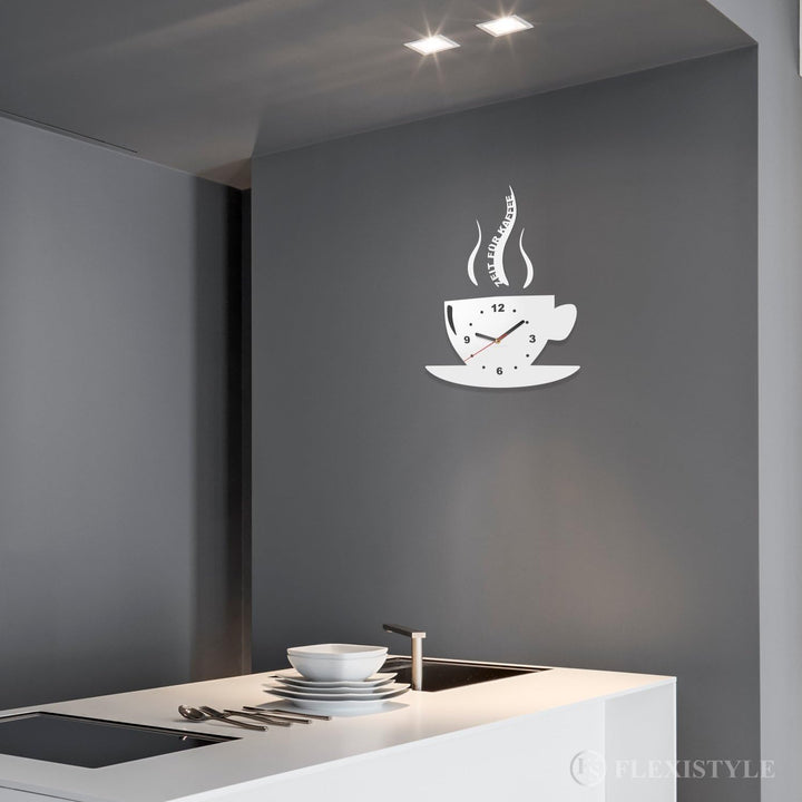 FLEXISTYLE Tasse Zeit für Kaffee Moderne Küche Wanduhr, 3D römisch, wanduhr deko (Weiss), Weiss