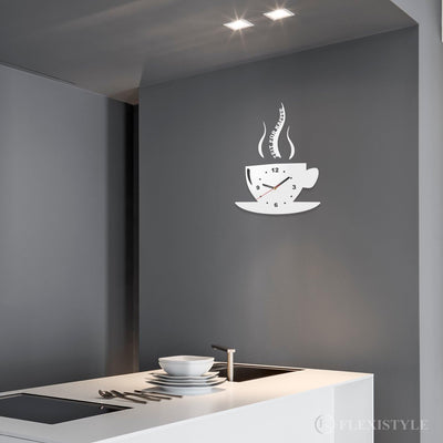 FLEXISTYLE Tasse Zeit für Kaffee Moderne Küche Wanduhr, 3D römisch, wanduhr deko (Weiss), Weiss