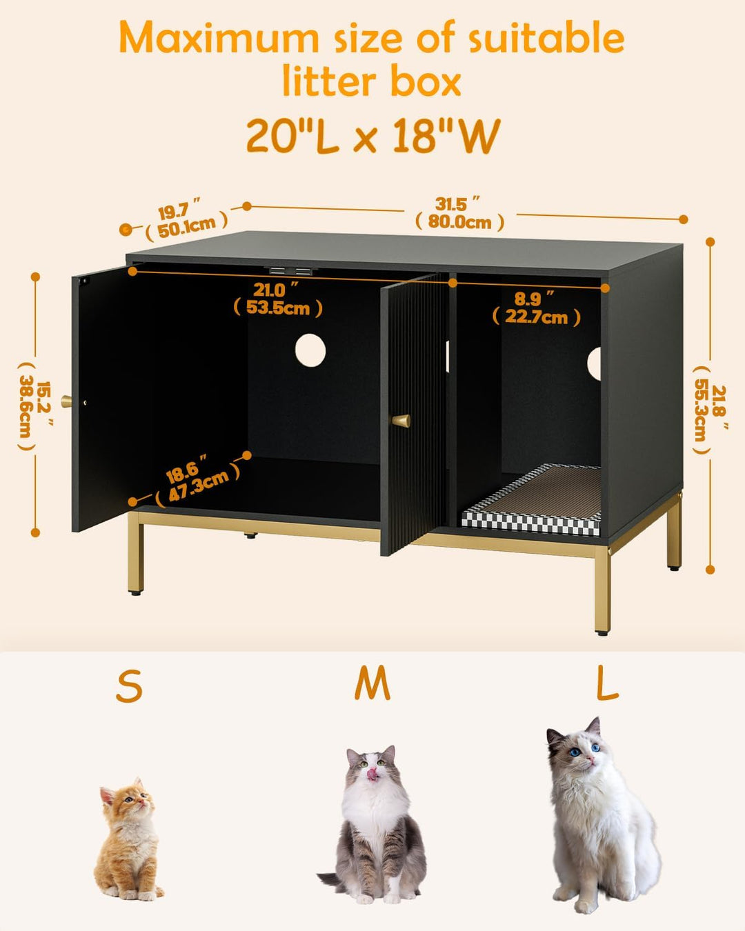 Katzenklo Schrank, Katzenkloschrank mit Doppeltüren, Katzenhaus mit Kratzmatte, hohe Beine, für Katz