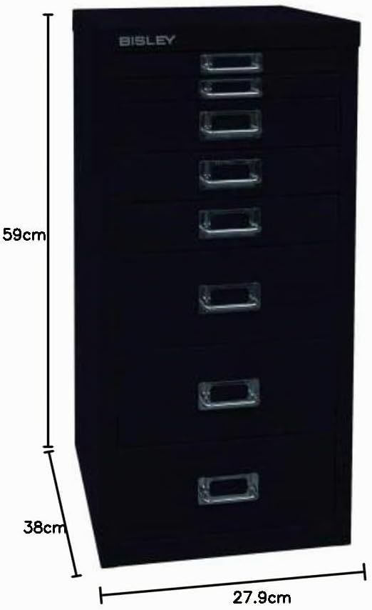 BISLEY MultiDrawer, 29er Serie, DIN A4, 8 Schubladen, Metall, 633 Schwarz, 38 x 27.9 x 59 cm