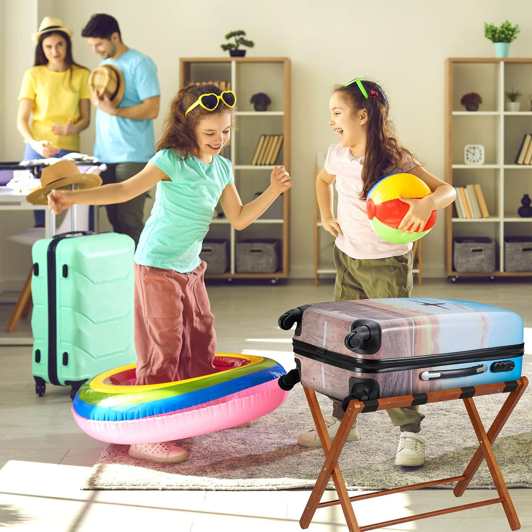 Relaxdays Kofferständer Holz, 2er Set, klappbare Gepäckablage, HxBxT: 54 x 66 x 48 cm, Kofferaufbewa