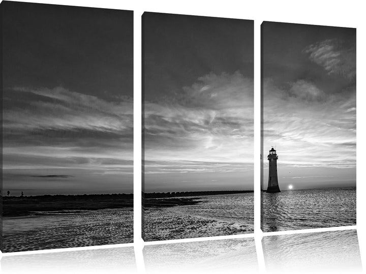 Pixxprint Leuchtturm im Sonnenuntergang / 3-Teilig/Gesamtmass 120cm Leinwandbild bespannt auf Holzra