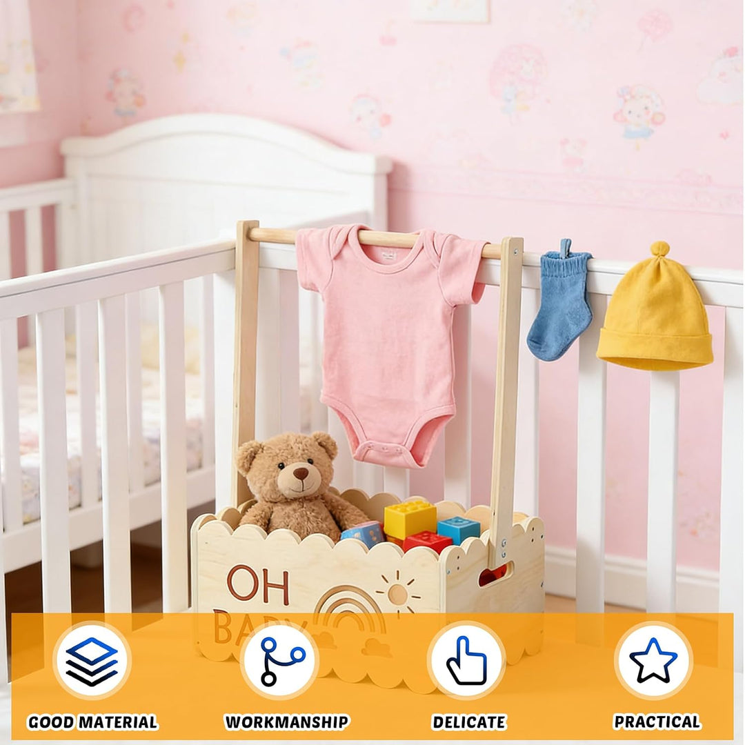 Holz Babyparty Geschenk mit Griff, Baby Aufbewahrungskorb, Holz Baby Geschenk Korb, Babykorb Neugebo