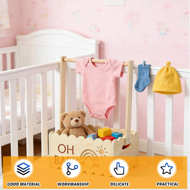 Holz Babyparty Geschenk mit Griff, Baby Aufbewahrungskorb, Holz Baby Geschenk Korb, Babykorb Neugebo