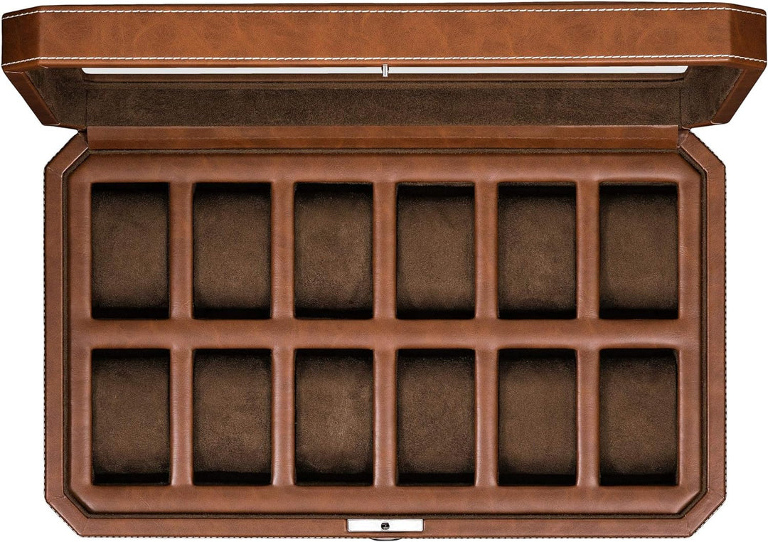 ROTHWELL 12 Slot Leder Uhrenbox - Luxus Uhrengehäuse Display Organizer, Herren Aufbewahrungsboxen Ha