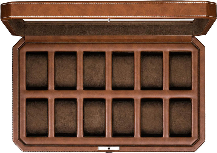 ROTHWELL 12 Slot Leder Uhrenbox - Luxus Uhrengehäuse Display Organizer, Herren Aufbewahrungsboxen Ha