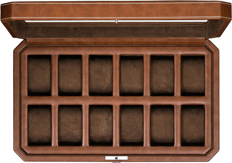 ROTHWELL 12 Slot Leder Uhrenbox - Luxus Uhrengehäuse Display Organizer, Herren Aufbewahrungsboxen Ha