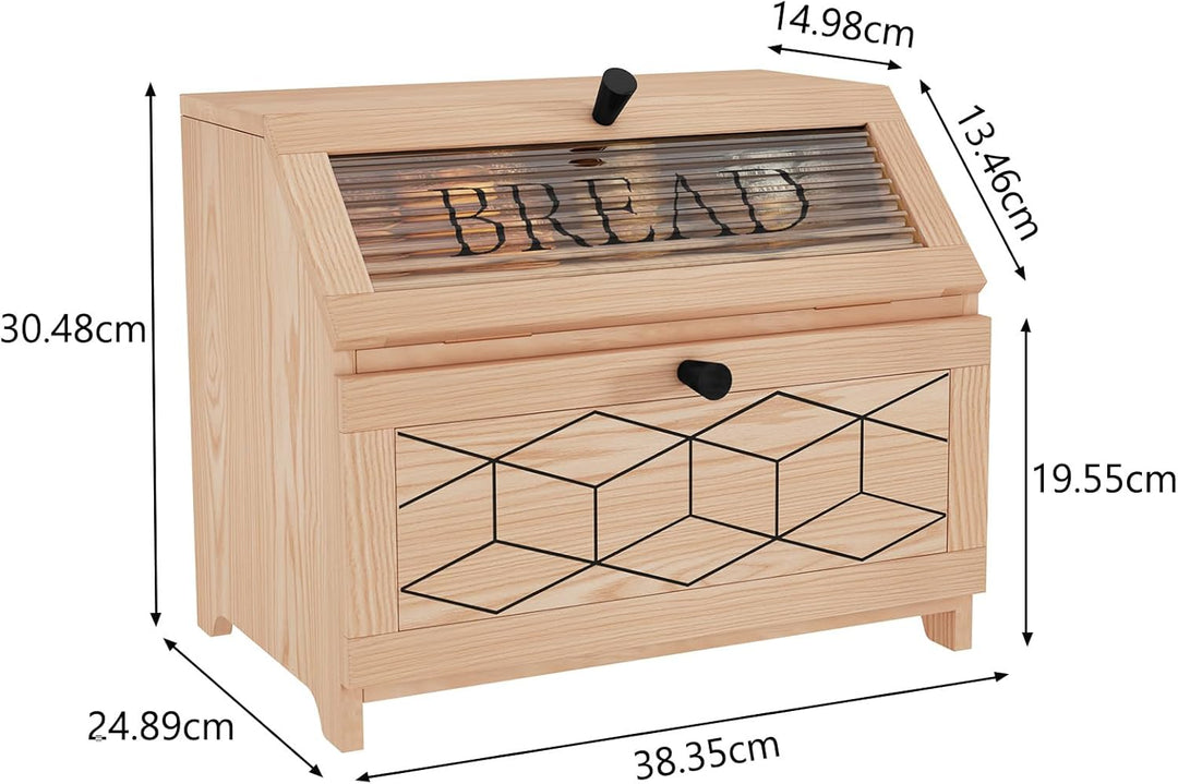 Brotkasten Holz, 2 Etagen Brot Aufbewahrungsbox, Natürlich Brotkasten Gross Mit Transparentem Fenste