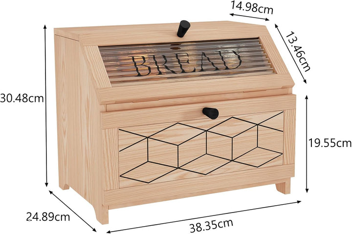 Brotkasten Holz, 2 Etagen Brot Aufbewahrungsbox, Natürlich Brotkasten Gross Mit Transparentem Fenste