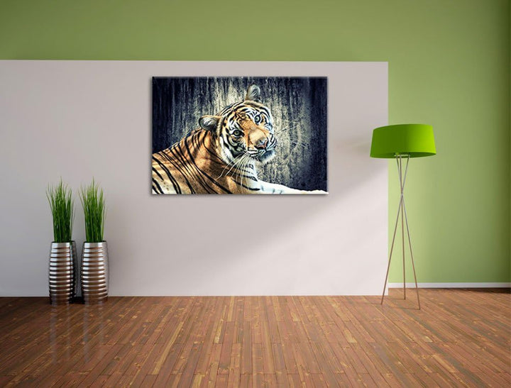 Neugieriger Tiger Format: 100x70 auf Leinwand, XXL riesige Bilder fertig gerahmt mit Keilrahmen, Kun