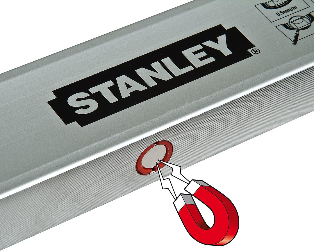 Stanley Wasserwaage Klassik (120 cm Länge, magnetisch, schlagfeste Blocklibelle, grosse Seitenlibell