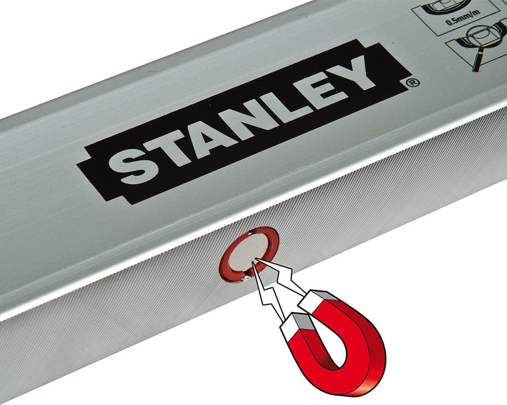Stanley Wasserwaage Klassik (120 cm Länge, magnetisch, schlagfeste Blocklibelle, grosse Seitenlibell