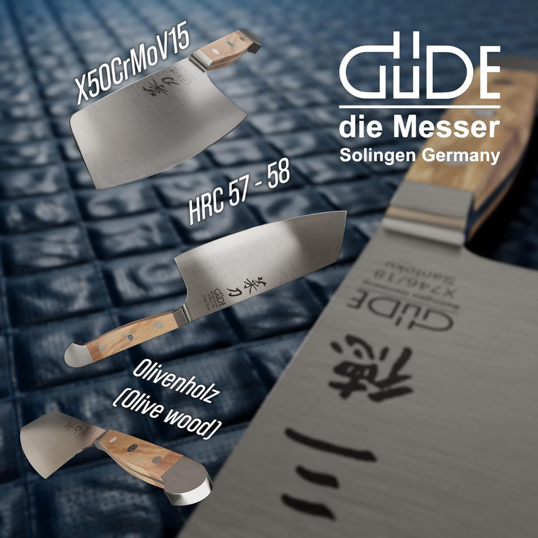 Güde Solingen - Chai Dao M, China Kochmesser geschmiedet, 16 cm, Olivenholz, ALPHA OLIVE, Doppelkrop